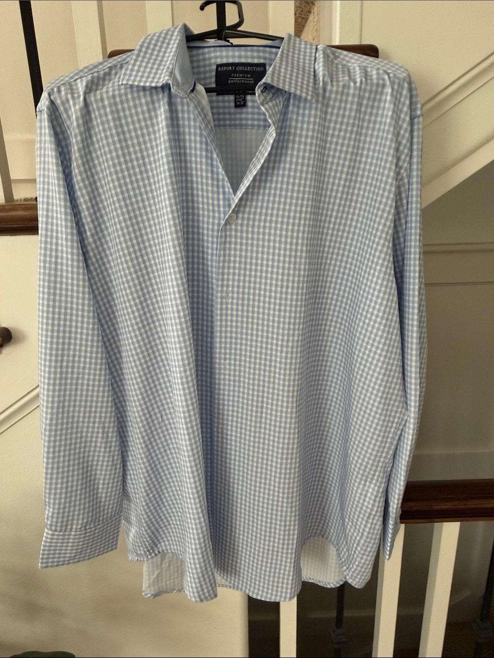 Report Collection premium performance Light Blue Gingham Stretch Dress Shirt